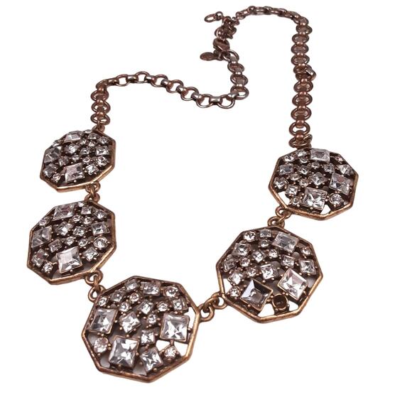 J Crew "Diamond" Flower Statement Necklace Gold Tone Excellent - Picture 1 of 4